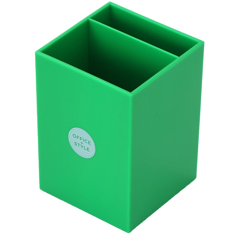 Office Style Office + Style Square Pen Pencil Ruler Holder Cup Desktop Stationery Organizer, 2 Compartment, Green - Image 2